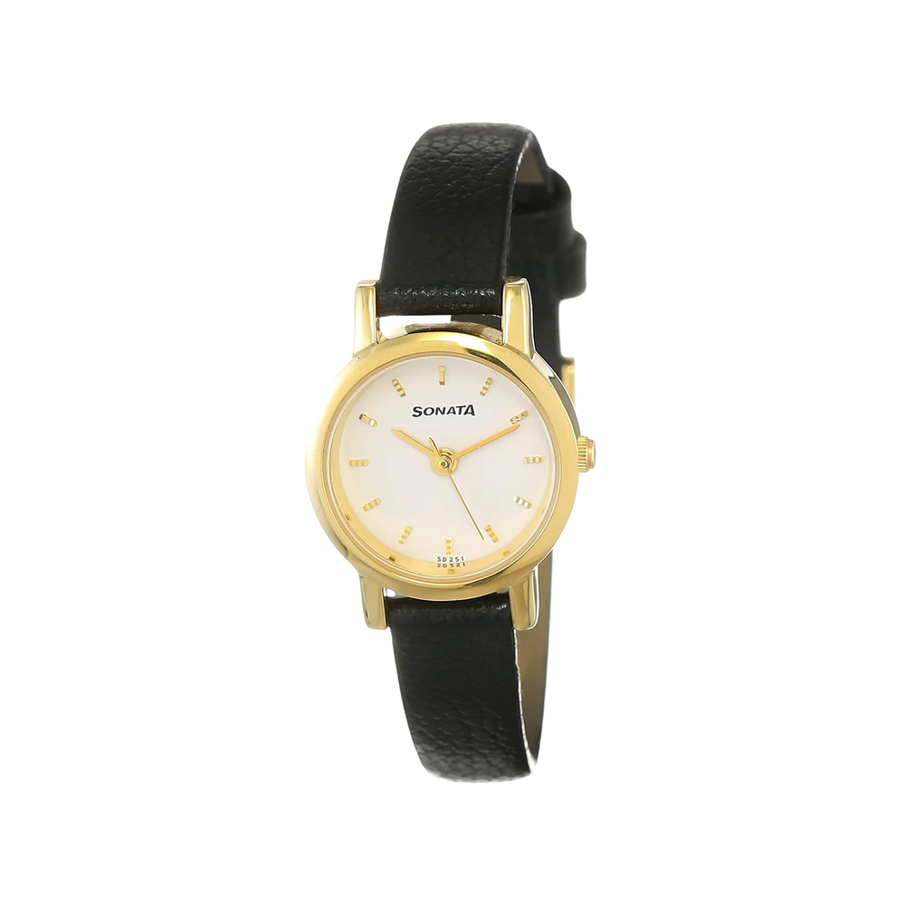 Sonata NS8976YL02W women's analog formal watch with white dial and leather strap