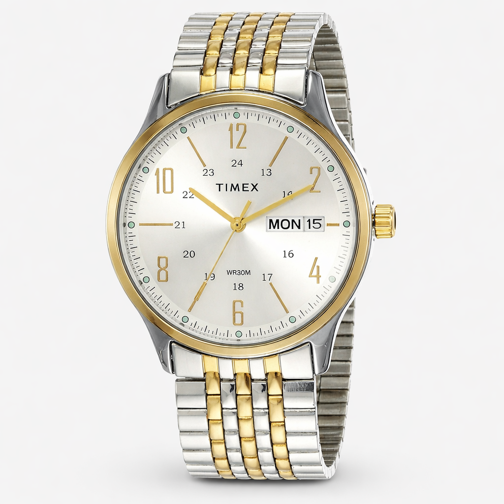 Timex TW0TG6505 analog men's formal watch with silver dial