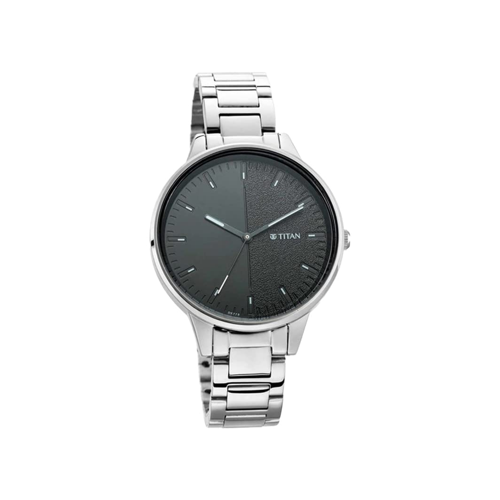 Titan Precision Simplicity NU2648SM02 women's analog watch with black gradient dial and metal strap