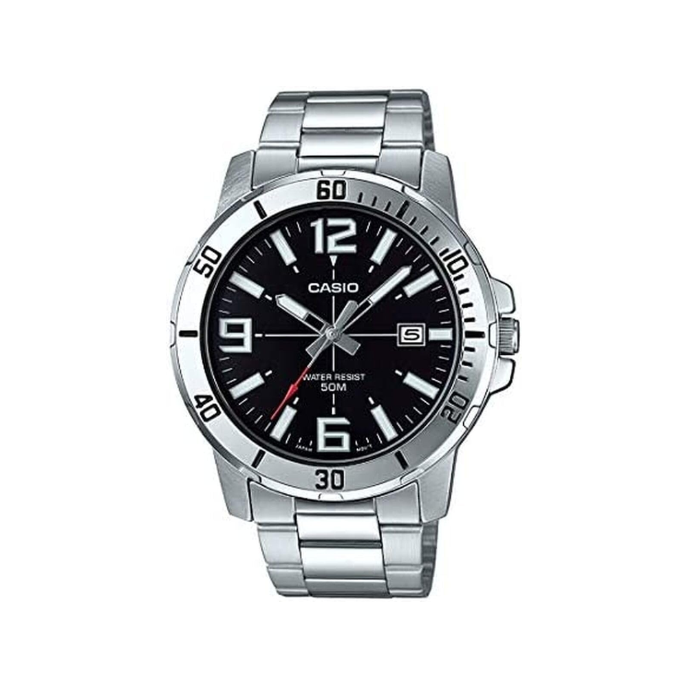 Casio MTP-VD01D-1BV Enticer men’s analog watch with black dial and stainless steel strap