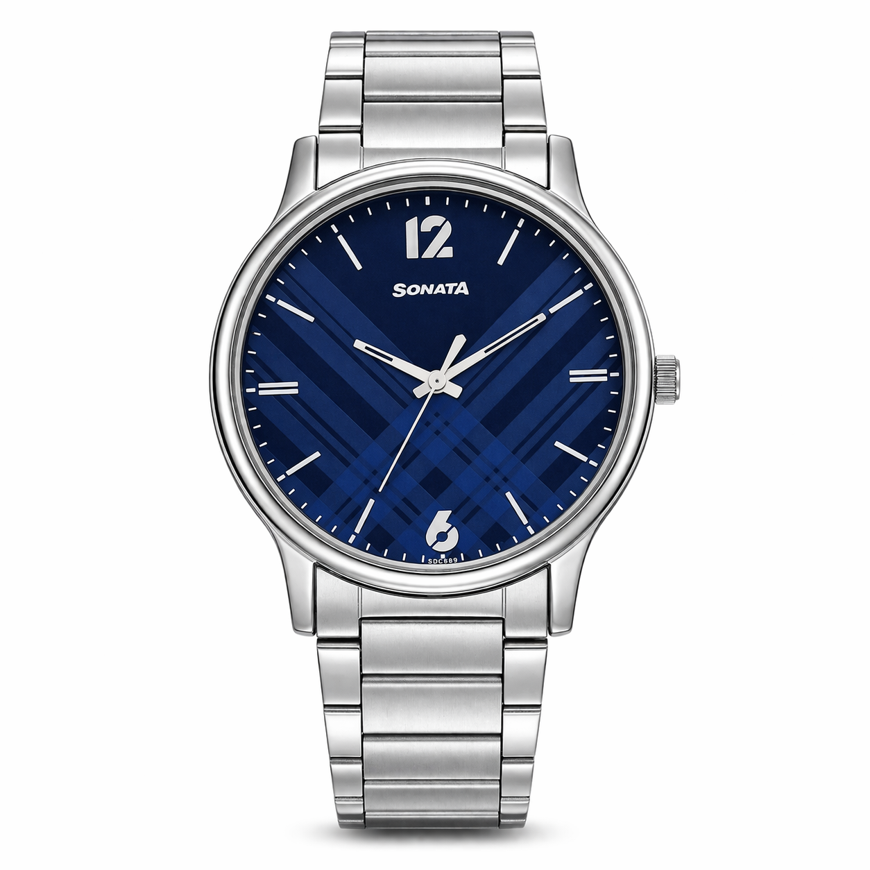 Sonata Smart Plaid NT77105SM01W men's analog formal watch with blue dial