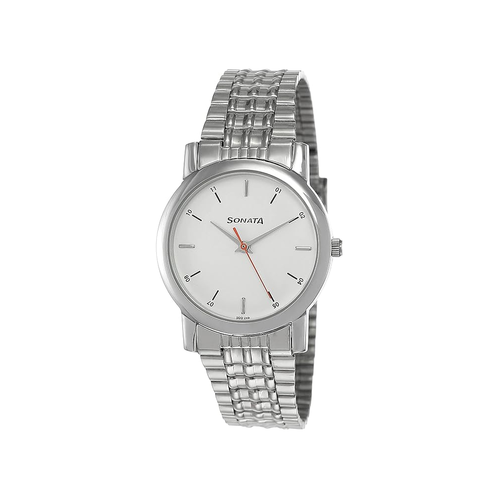 Sonata NU7987SM03W men's analogue formal watch with white dial
