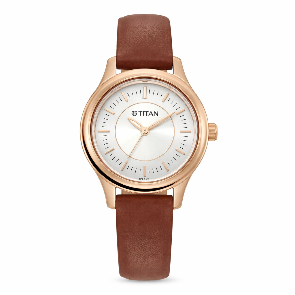 Titan 2638WL01 women's analog formal watch with silver dial