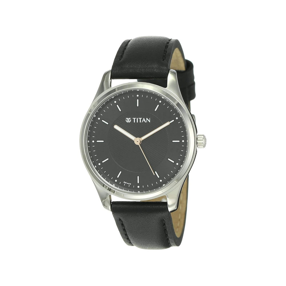 Titan NU2639SL01 Workwear analogue watch with black dial and leather strap minimalist design
